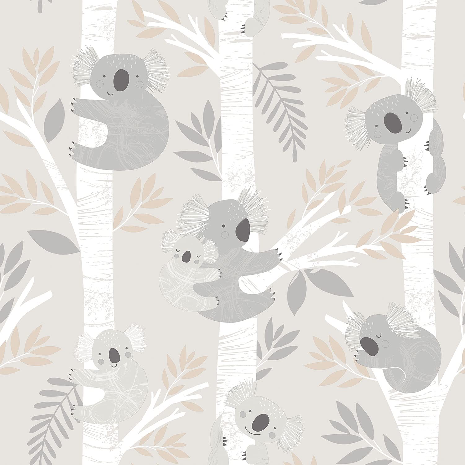 Galerie G78385 Tiny Tots 2 Koalas Wallpaper, Greige/Tan/Glitter, 10m x 53cm — image 1