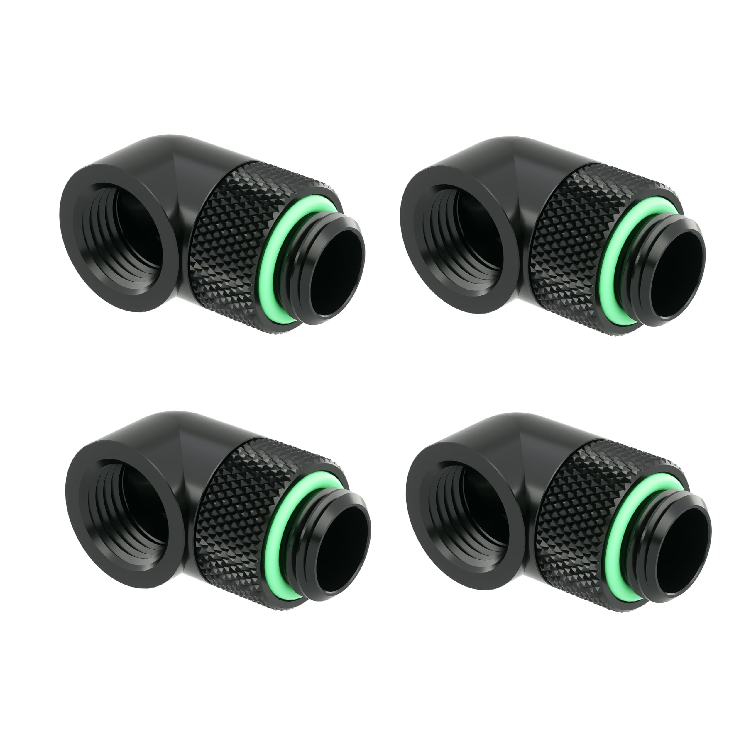Barrow G1/4" Male to Female Extender Fitting, 90 Degree Rotary, Black, 4-pack