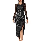 Aupuls Womens Sparkly Prom Dress with Sleeves Cocktail Dresses for Women Semi Formal