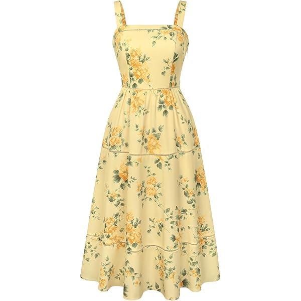Scarlet Darkness Floral Dress for Women Summer Puff Sleeve Square Neck A  Line Flowy Wedding Guest Tea Party Dresses Yellow Floral S at Amazon  Women's Clothing store