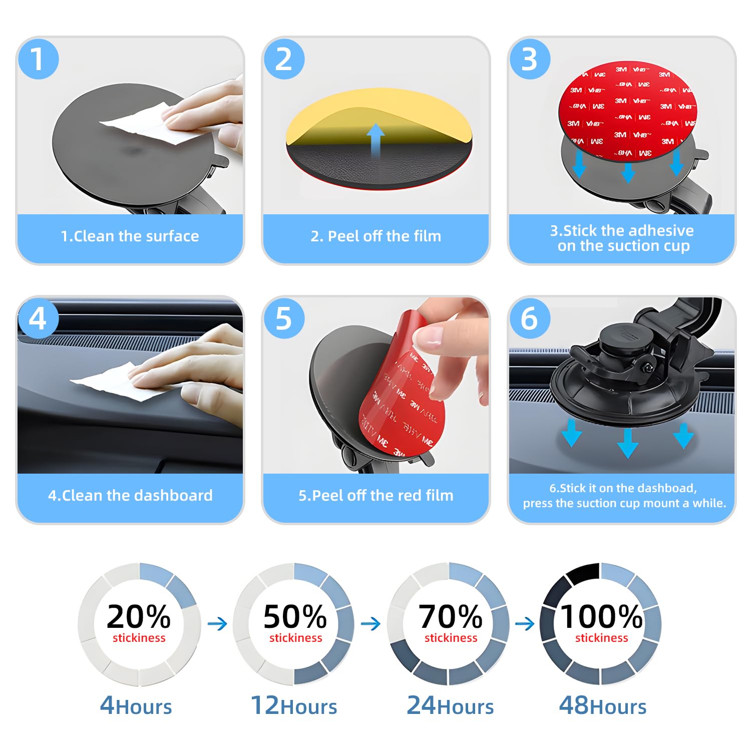 3M double-sided adhesive pads, 3M VHB sticky dash cam mounting tape, car mounting adhesive pad replacement, robust adhesive tape sticker for cars, dashboard, waterproof, heat-resistant, square and