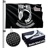 Pow Mia Flag 2x3 Ft Double Sided 3Ply Heavy Duty Nylon Canvas With Brass Grommets You Not Forgotten Military Banner Vivid Color UV protection Fade Resistant for Indoor Outdoor