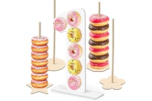 soleim 5 Pcs Donut Stand Set, Doughnut Party Supplies Include 1 Pc Digit Donut Wall Display Stand, 4 Pcs Doughnut Wall, for Birthday Wedding Baby Shower Party (White number 1)
