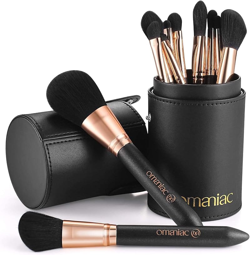 OMANIAC 12Pcs Makeup Brushes Set Pearl Handles with Case