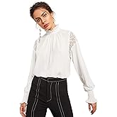 Floerns Women's Long Puff Sleeve Mock Neck Sheer Chiffon Blouse Tops