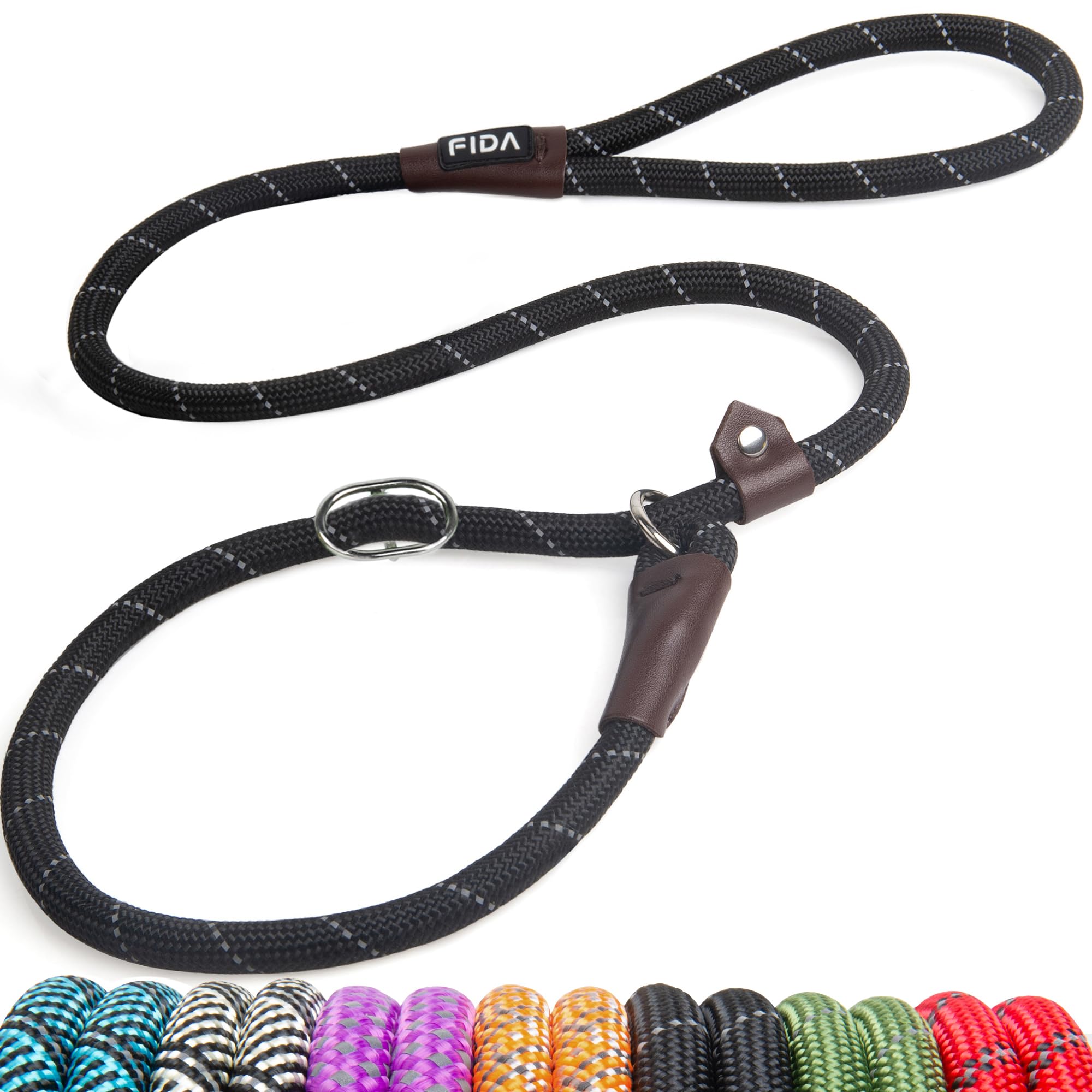 Photo 1 of Fida Slip Leads for Dogs, 4 FT x 1/2" Dog Leash Heavy Duty Comfortable Strong Rope Lead for Large, Medium Dogs, No Pull Pet Training Leash with Highly Reflective, Black