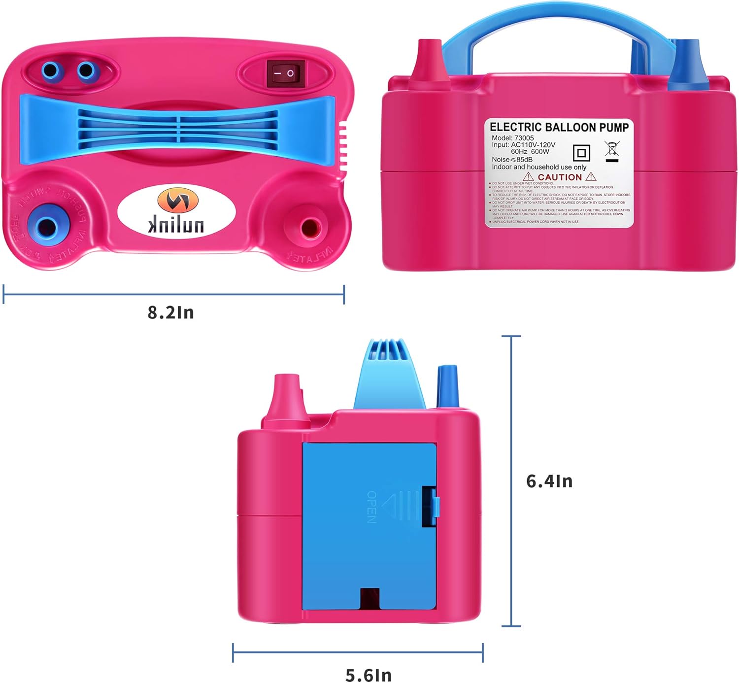 NuLink Electric Portable Dual Nozzle Balloon Blower Pump Inflation for Decoration, Party, Sport [110V~120V, 600W, Rose Red]: Toys & Games