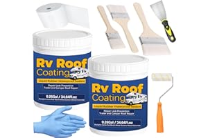 Qiveaory 0.52Gal/69.28Fl.oz Liquid Rubber Rv Roof Coating White Waterproof Sealant Camper Roof Repair Solar Reflective Wooden Brush Putty Knife Nitrile Gloves Paint Roller Drywall Repair Tape