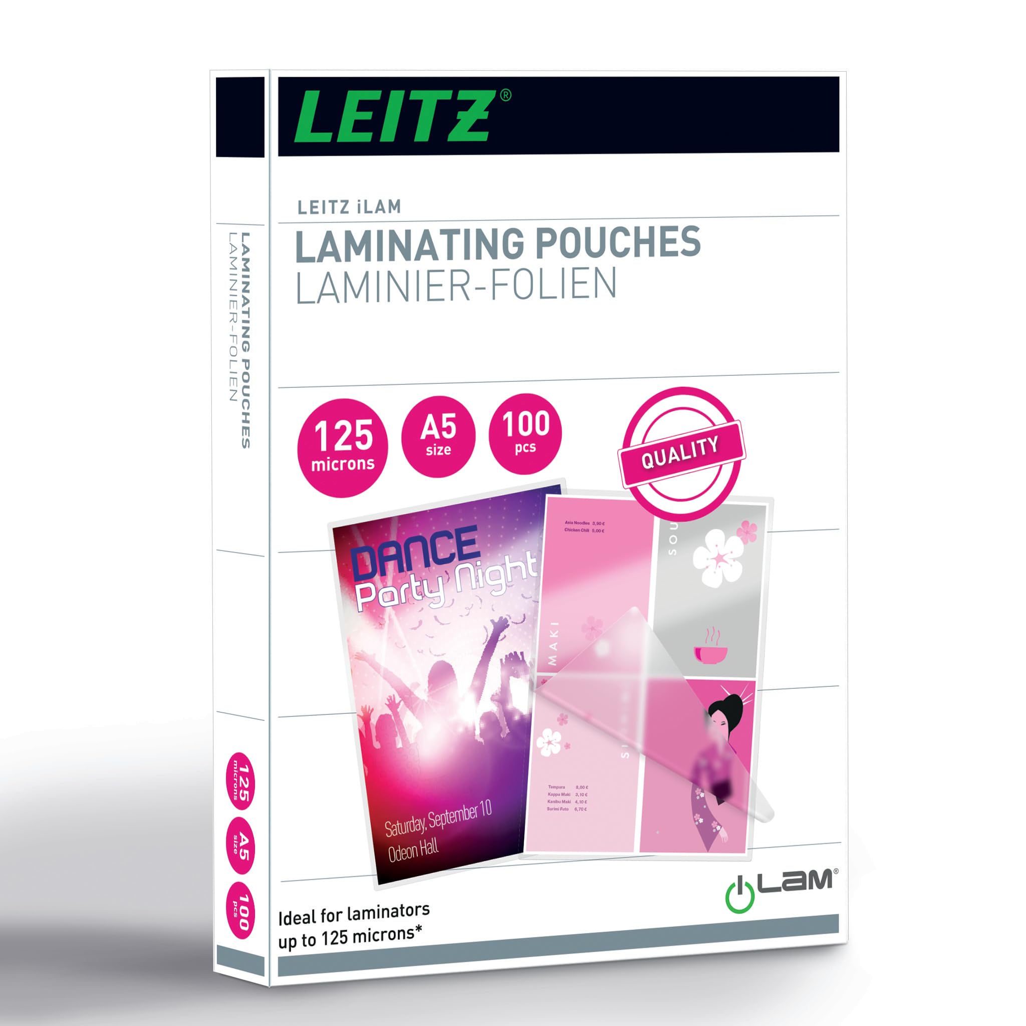Leitz iLAM A5 Glossy Laminating Pouches, 125 microns, Pack of 100
