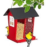 Veehoo Bird Feeders for Outdoors Hanging, 2 in 1 Wild Cardinal Finch Feeder for Thistle Mixed Seeds, Dual Decorative Metal Bird Feeder Weather Resistant for Balcony Garden Outside