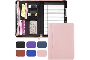 Gorbado Small Portfolio Organizer, A5 Zippered Business Portfolio, Junior Padfolio Folder Binder for Men Women,5 x 8 Writing Pad Included,Pink