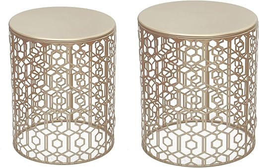 Amazon Com Adeco Decorative End Tables Round Nesting Tables Accent Side Coffee Tables Nightstand Set Of 2 Gold Kitchen Dining