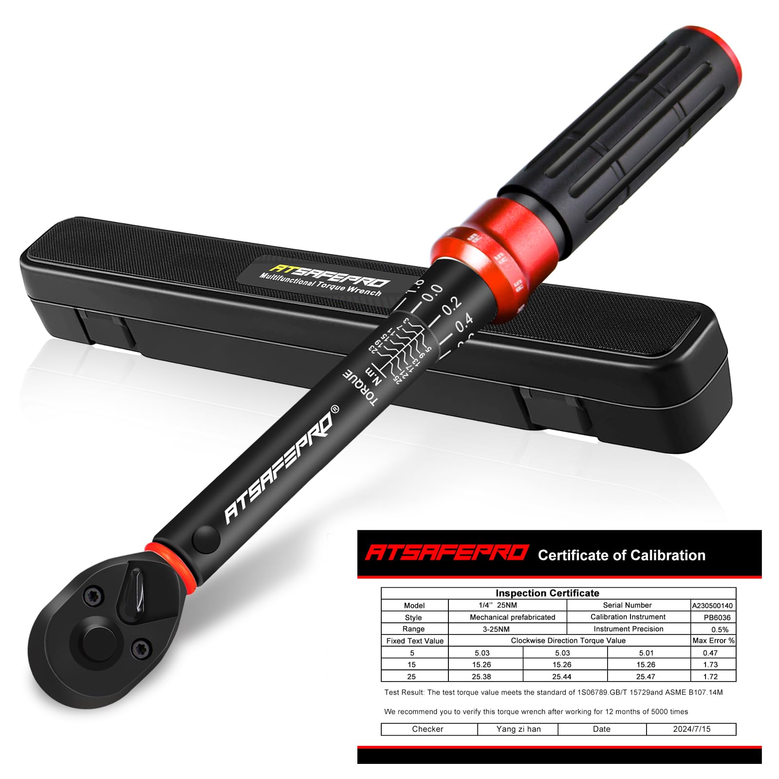 ATsafepro Bike Torque Wrench 1/4 Inch 3-25 Nm，72 Tooth Dual Direction Adjustable Torque Spanner,±3% Error Accuracy for Bike and Motorcycle Maintenance