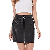 Fahsyee Women's Faux Leather Skirt, Hip High Waisted Stretchy Zipper Mini A-Line Pencil Short Plus Size S-XXL