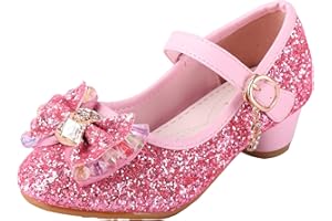 iTVTi Girls Princess Flower Shoes Mary Jane Glitter Sequin Party Wedding Low Heel