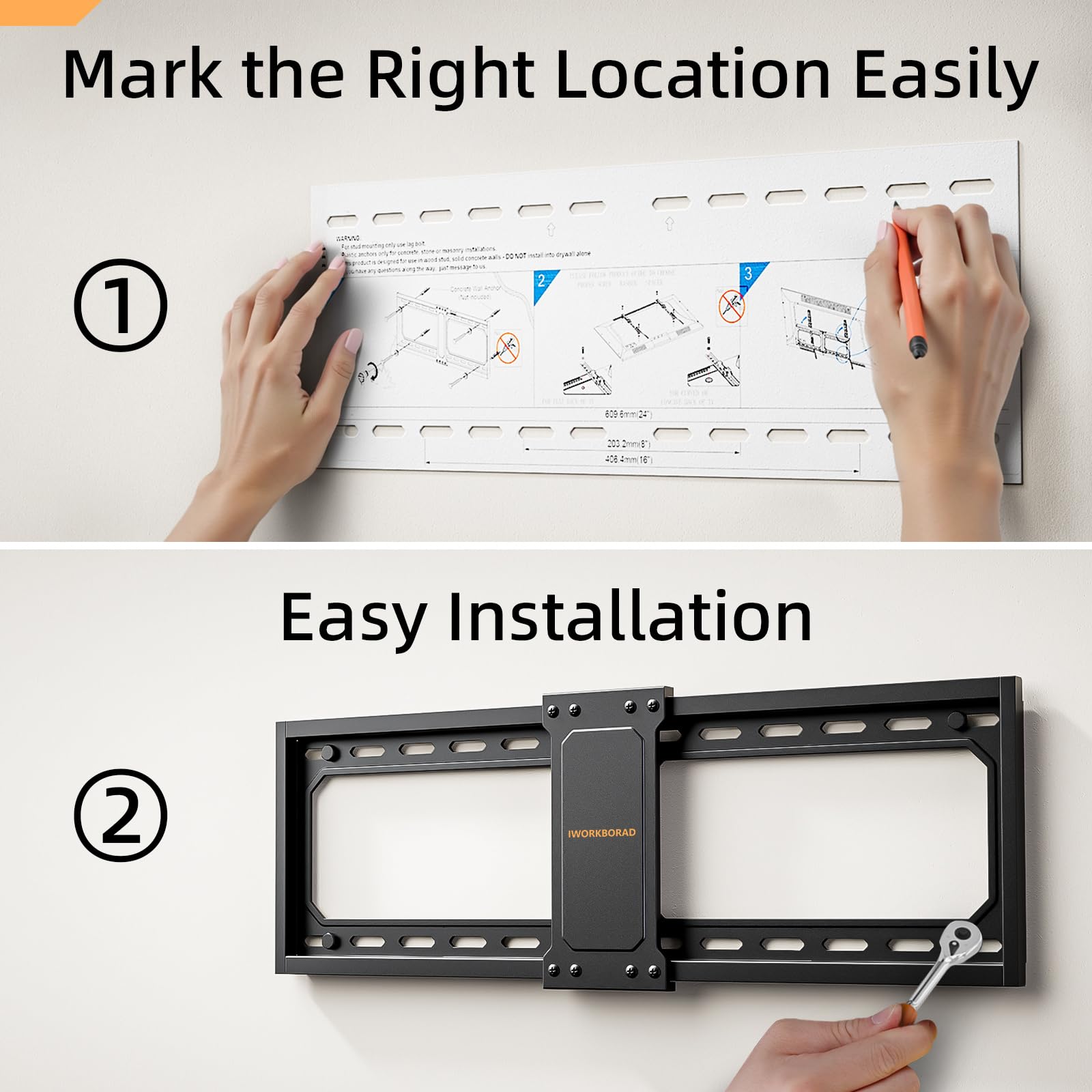 IWORKBOARD 55 65 75 85 inch Tilting TV Wall Mount for 32-90 '' TVs, Low Profile TV Mount Bracket, Safe Lock & Quick Release, Max VESA 600x400mm, 24 inch Studs,132 lbs, Fit Most 55+ 75+ 85+ 86 TVs