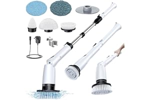 LABIGO Electric Spin Scrubber LA3 Pro, Cordless Bathroom Scrubber with 5 Replacement Head, 3 Adjustable Angle, Household Power Cleaning Brush with Extension Arm for Bathtub Window Car Grout, Black