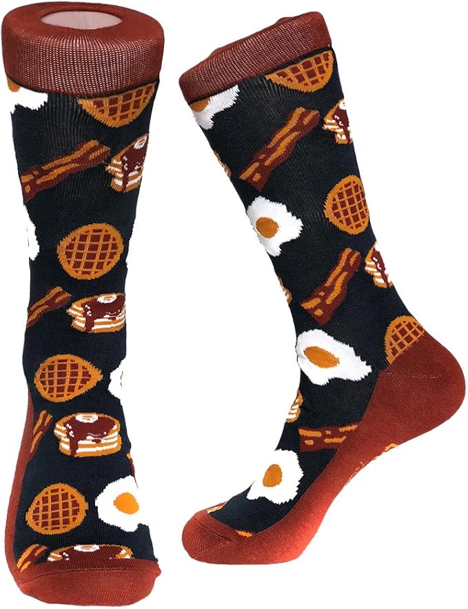 Bacon And Eggs Socks Funny Breakfast Food Footwear (Black) Mens (712) Clothing