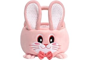 HiChen Easter Baskets for Kids Empty, Baby Easter Basket with Handle, Easter Egg Basket Empty Bunny, Small Gift Basket with Decorative Rabbit, Pink