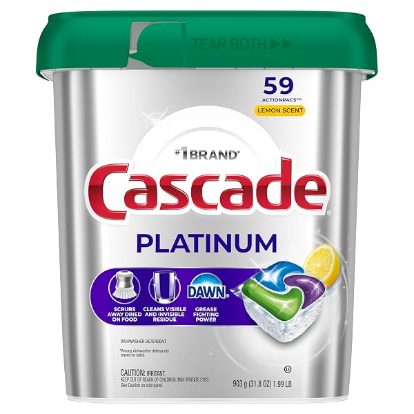 CASCADE PLATINUM DISHWASHER PODS, DISHWASHER DETERGENT, DISH DETERGENT SOAP, LEMON, 59 COUNT
