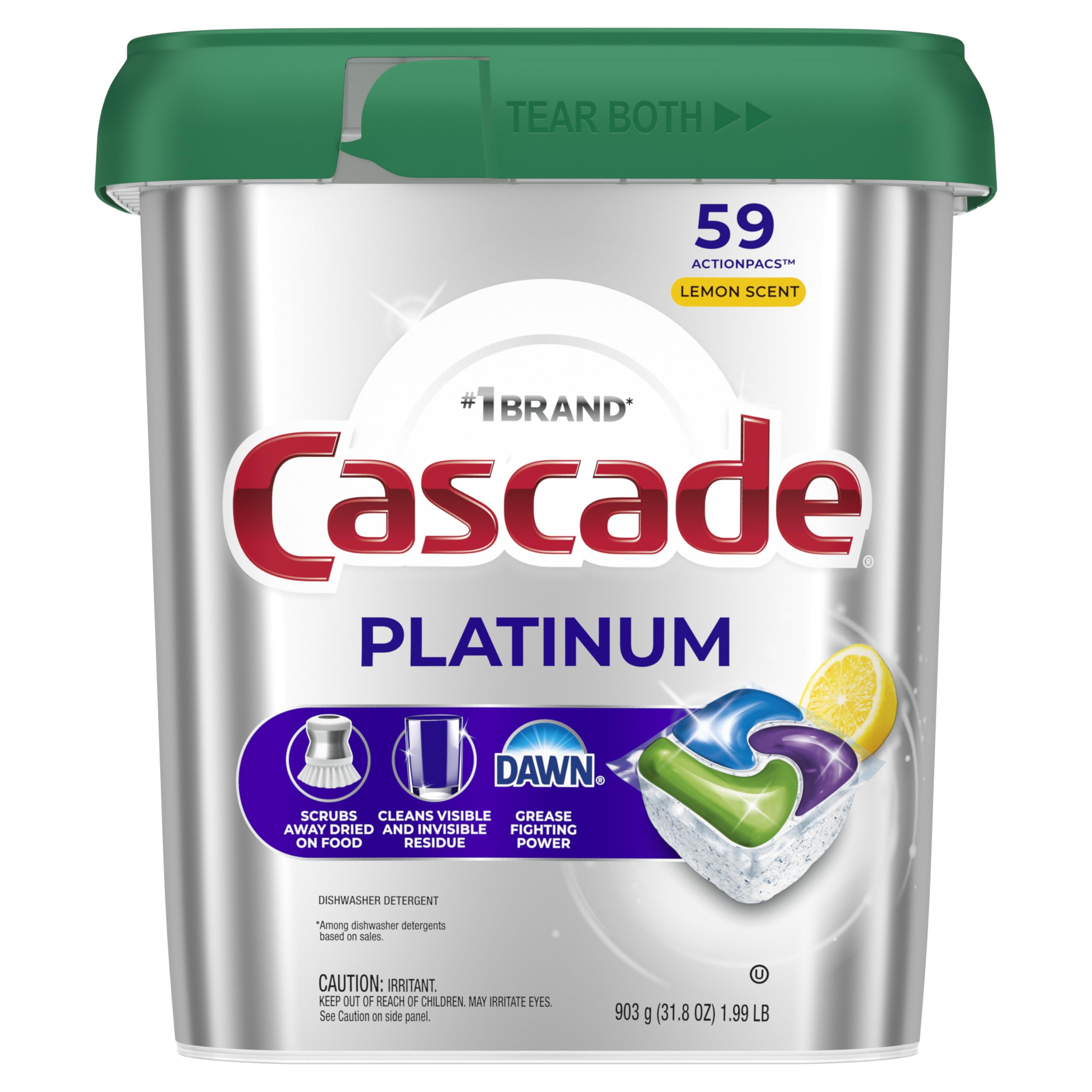Cascade Platinum Dishwasher Pods, Dishwasher Detergent, Dish Detergent Soap, Lemon, 59 Count