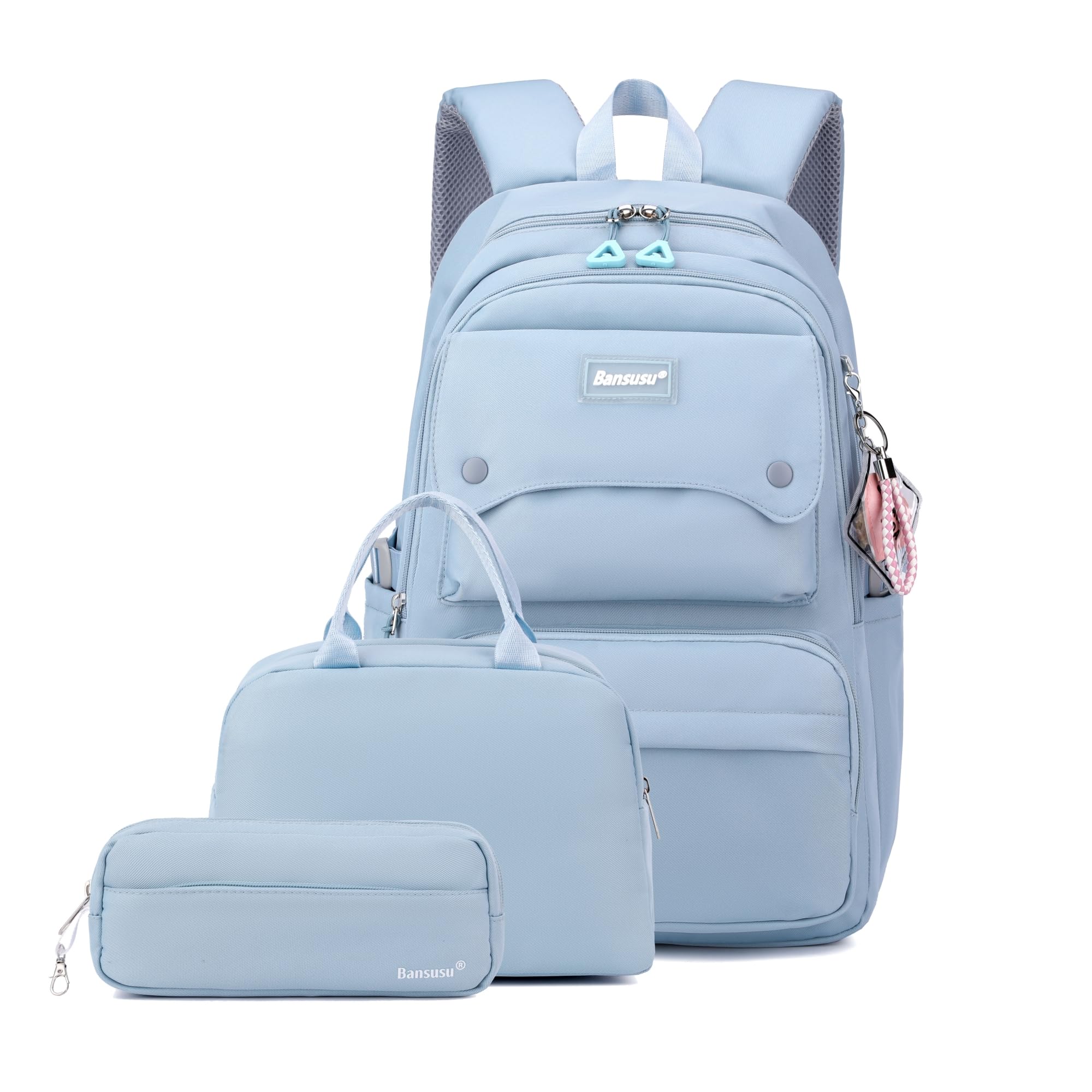 Photo 1 of ***(MISSING FRONT BUTTON)***3Pcs Light Blue Kids Backpack for Teen Girls with Lunchbox, Blue Girls Backpack Multi-Pocket Casual School Bag, Blue