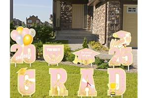 SVNVIOZ 24 Inch High GRAD Yard Signs Graduation Decoration, Class of 2025 Graduation Signs, Waterproof Graduations Yard Signs Set with Stakes for Graduation Party Outdoor Garden Decorations Supplies (Pink Gold)