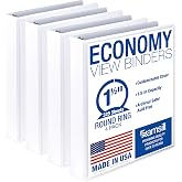 Samsill 1.5 Inch 3 Ring Binders, Economy Round Ring, Clear View Cover, 325 Sheet Capacity - for School, Home, Office - White, 4 Pack