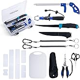 Goture Fishing Tool Kits - Fishing Pliers with Sheath, Fish Fillet Knife & Cutting Board, Stretchy Coiled Lanyards, Fishing G