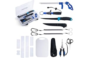 Goture Fishing Tool Kits - Fishing Pliers with Sheath, Fish Fillet Knife & Cutting Board, Stretchy Coiled Lanyards, Fishing G