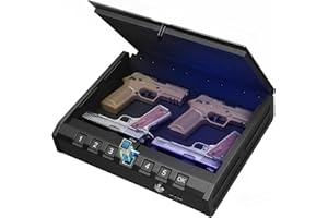 ONNAIS Large Biometric Gun Safe - Fingerprint Pistol Safe with Internal Light, Three Unlock Methods, and Emergency Power Supply, Gun Lock Box for Home, Bedside, Nightstand, and Car Use