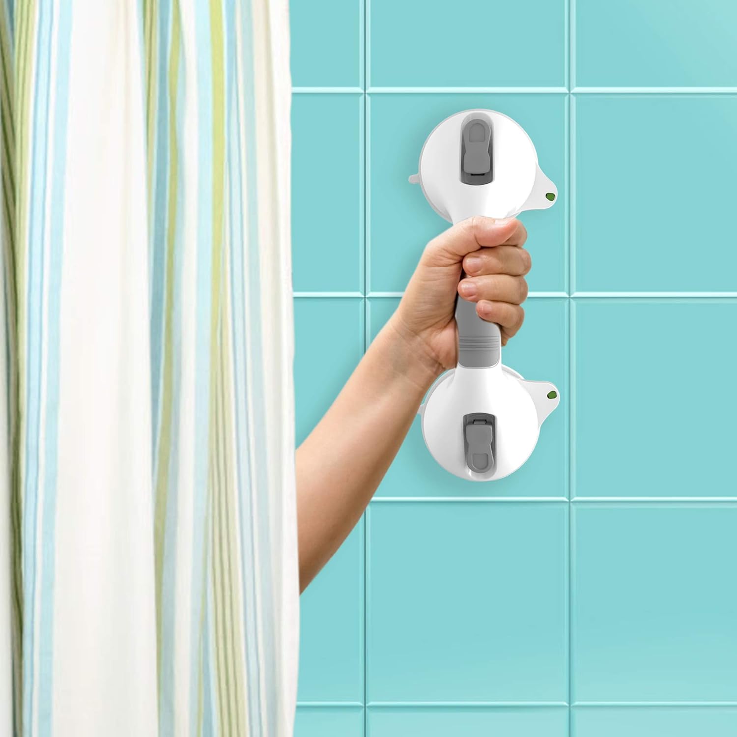 AmeriLuck Suction Bath Grab Bar 12" with Indicators, Bathroom Shower Handle (White, 2 Pack): Home & Kitchen