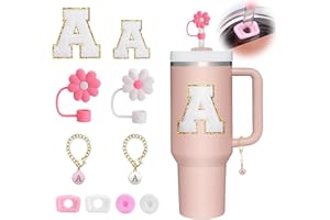 Mity rain 10pcs Cup Accessories Set for Stanley 30 oz 40 oz, Tumbler Straw Cover Cap for Stanley Cup, Round And Square Spill Proof Stopper, Letter Cup Charm, Sticker for Stanley Decorations, Letter A