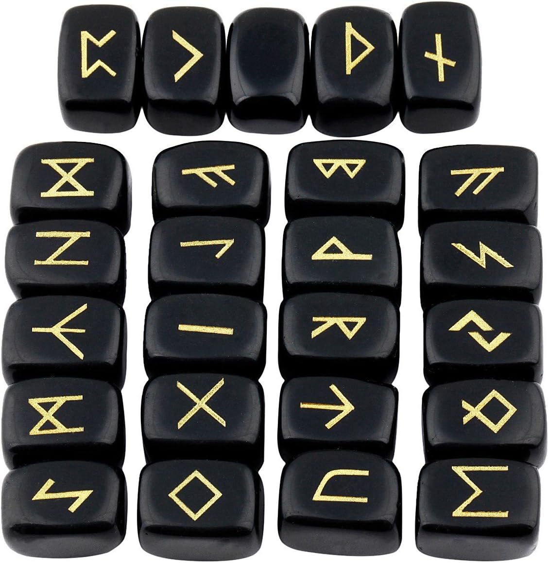 Indoor Fountains & Accessories - mookaitedecor Rune Stones Set with Engraved Elder Futhark Alphabet Crystal Meditation Divination,Black Obsidian