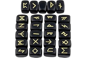 mookaitedecor Rune Stones Set with Engraved Elder Futhark Alphabet Crystal Meditation Divination, Black Obsidian