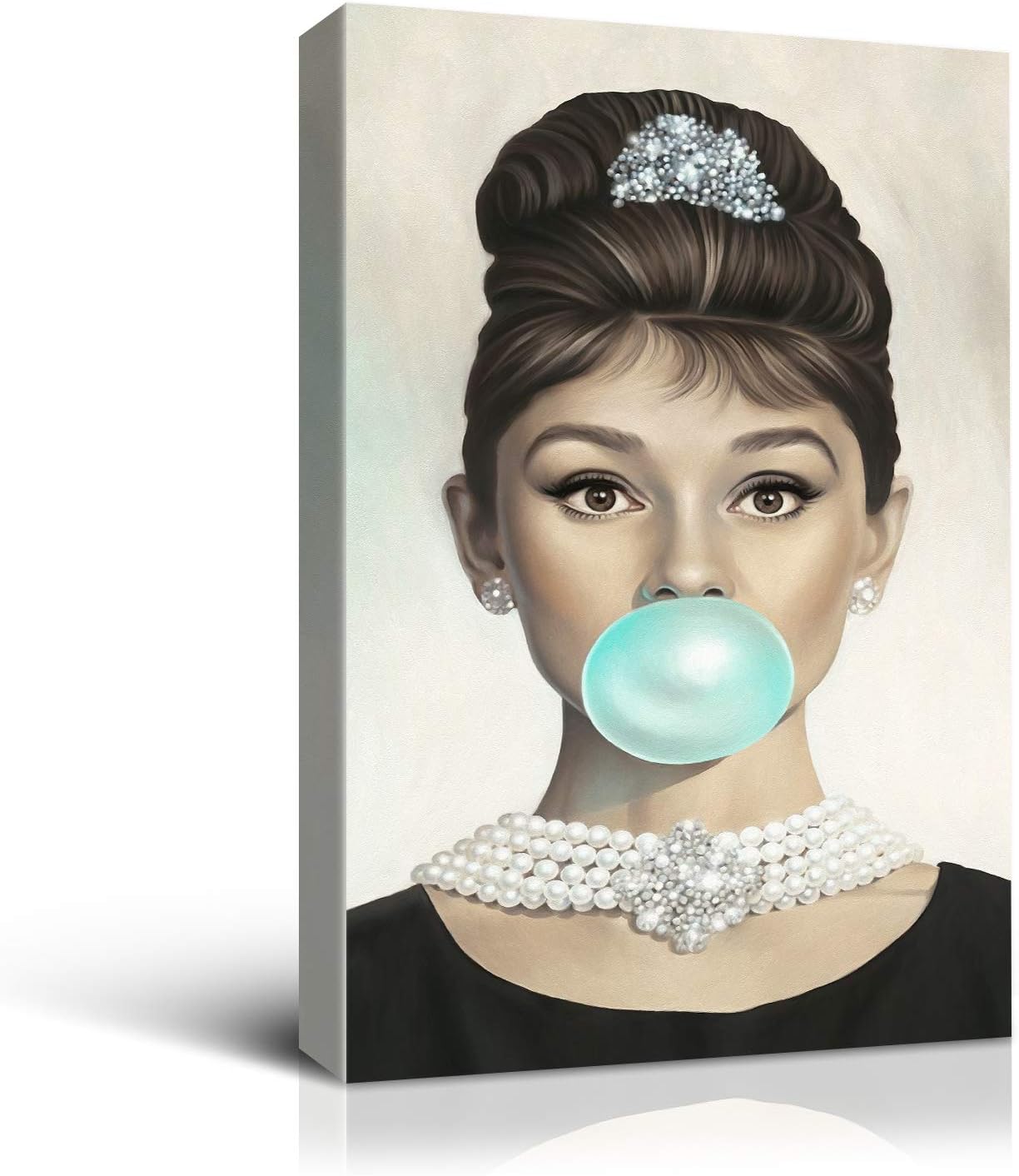 Denozer - Van Eyck Audrey Hepburn Tiffany Blue Bubble Gum Canvas Wall Art for Bedroom Decor Bar Decoration Living Home Decorations - 16x24 inches