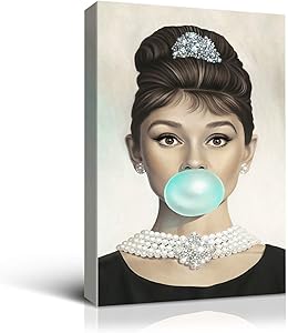 Denozer - Van Eyck Audrey Hepburn Tiffany Blue Bubble Gum Canvas Wall Art for Bedroom Decor Bar Decoration Living Home Decorations - 16x24 inches