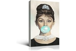 Denozer - Van Eyck Audrey Hepburn Tiffany Blue Bubble Gum Canvas Wall Art for Bedroom Decor Bar Decoration Living Home Decorations - 16x24 inches