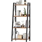HOOBRO Ladder Shelf, 4-Tier Bookshelf, Corner Bookcase, Freestanding Storage Shelf Display Organizer, for Living Room, Bedroom, Home Office, Kitchen, Rustic Brown and Black BF304CJ01