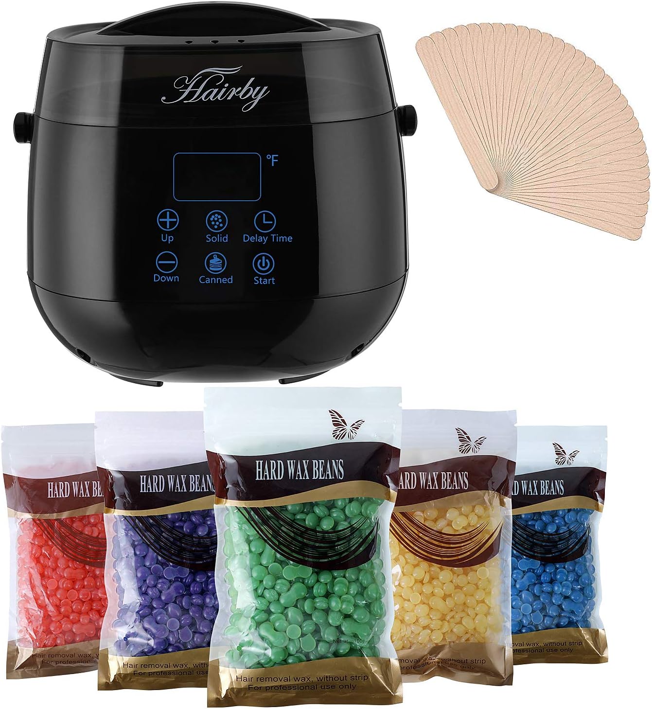 HAIRBY Wax Warmer, Painless Hair Removal, Waxing Kit with Hard Wax Beans, Aloe，Lavender，Chamomile，Honey， Rose,30 Applicators, At Home Waxing Kit for Men, Women， For Hair, Eyebrow, Facial, Armpit, Bik