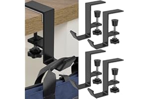 4Pcs Desk Clamp On Hook Aluminum Table Hanger Hook Adjustable Under Desk Headphone Holder Nonslip Desk Mount Backpack Hanger 