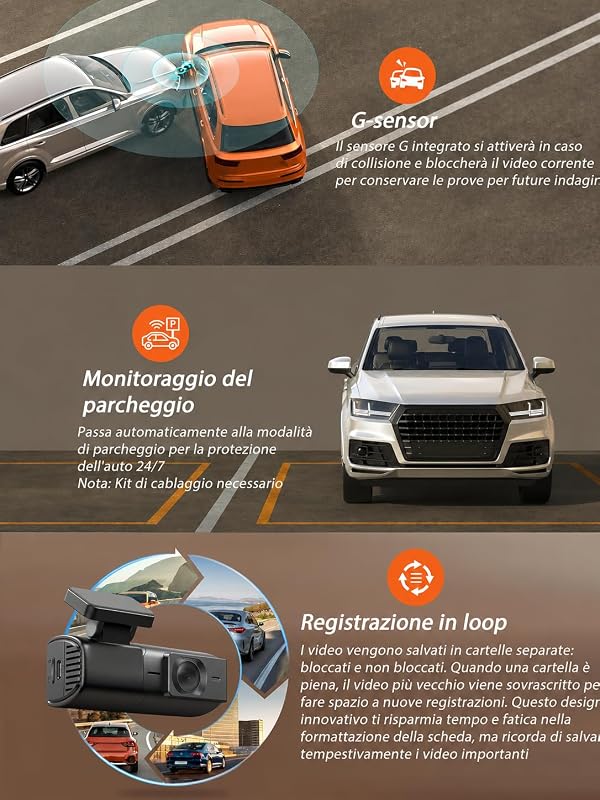 iD240 Dash Cam Auto 2.5K WiFi, WDR, Modalità Parcheggio