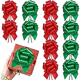 Yokodaza 12 Pcs Large Christmas Bows for Gift Wrapping, 5 inch Xmas Pull Bows Christmas Ribbon for Presents, Tree, Wine Bottles, Festive Decorations - Red + Green