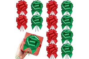 Yokodaza 12 Pcs Large Christmas Bows for Gift Wrapping, 5 inch Xmas Pull Bows Christmas Ribbon for Presents, Tree, Wine Bottles, Festive Decorations - Red + Green