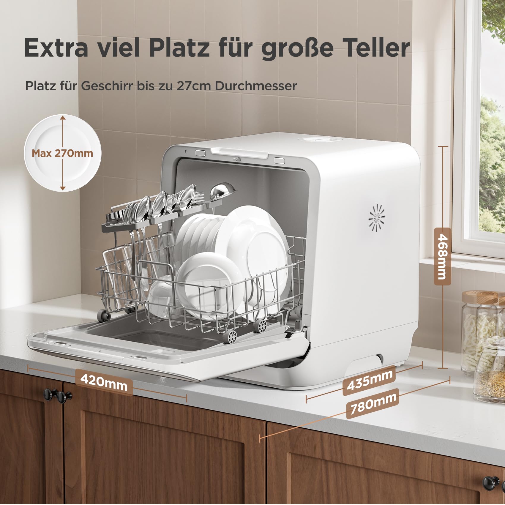 Midea Tischgeschirrspüler für 3 Gedecke, mit und ohne Wasseranschluss Verwendbar, IOT-Steuerung, 6+1 Programme, Touch Control, Mini Geschirrspüler für Wohnungen, Schlafsäle und Wohnmobile 4