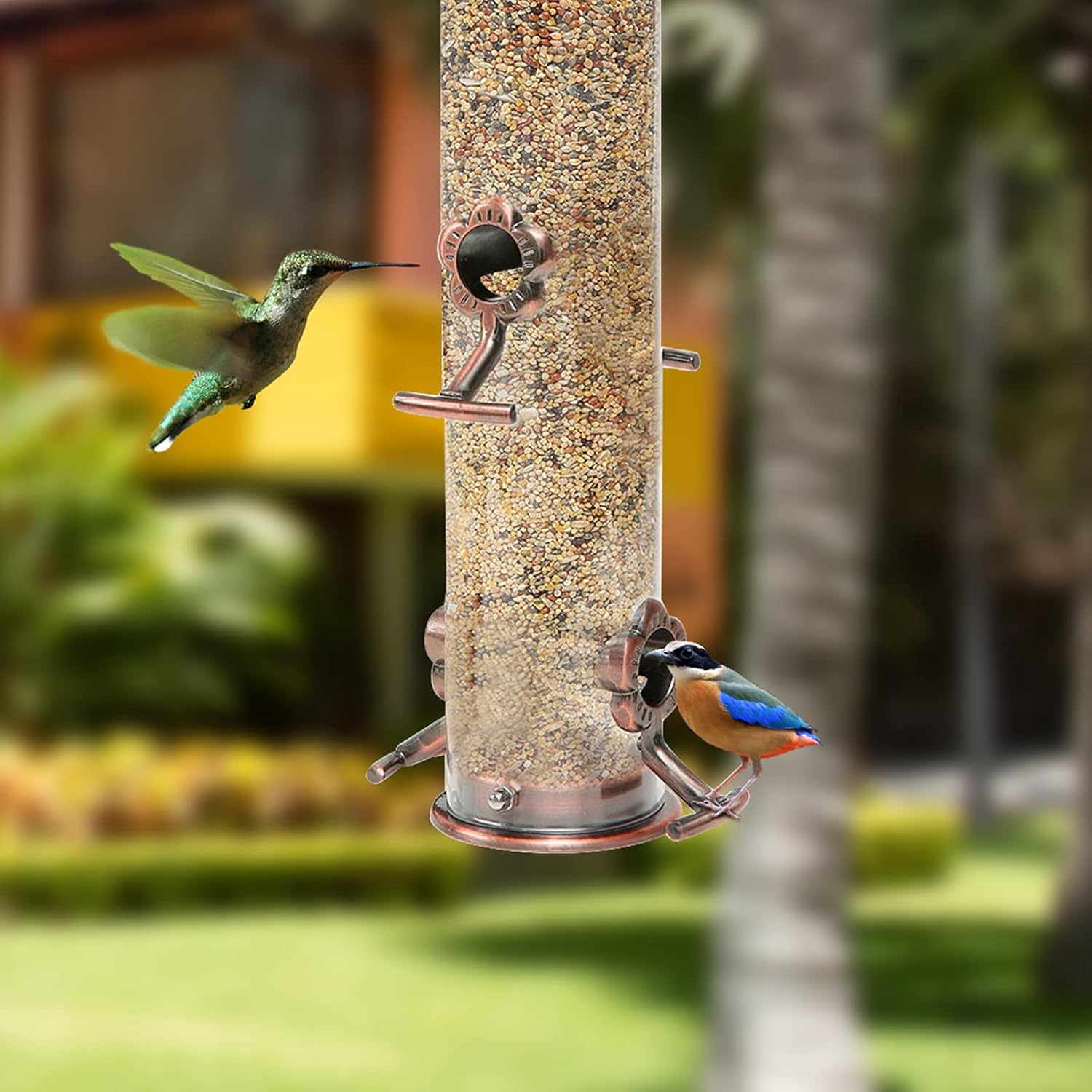 KVISTER Bird Feeder for Outside, Finch Feeder w/4 Feeding Ports, Stainless Steel Hanging Wild Bird Feeders for Garden Backyard Outdoor Decoration Attracting Birds(1PC) : Garden & Outdoor