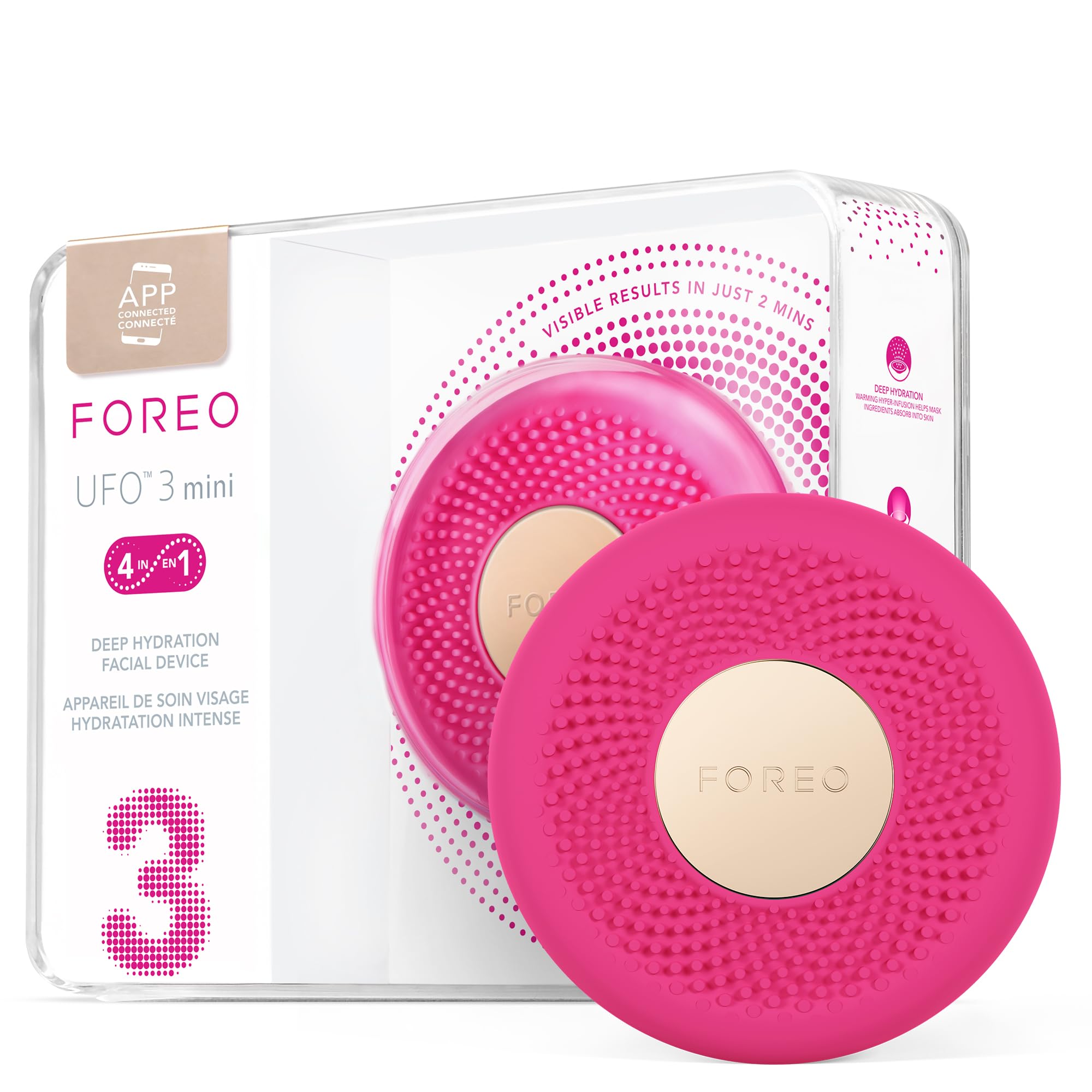 FOREO UFO 3 mini 4-in-1 Face Mask Skincare Device, Face Moisturiser, Anti-Aging, Full Spectrum LED & Red Light Therapy, Thermo Therapy, T-Sonic Facial Massage, App-connected, Fuchsia