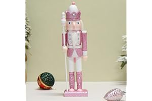 Happy L Nutcracker Figures, 12 Inches Traditional Wooden Nutcracker Soldier Christmas Decorations Clearance for Xmas Indoor Tabletop Desktop Fireplace Home Farmhouse Ornaments (Pink)