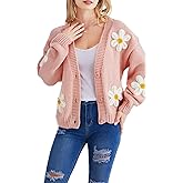Migratory Bird Guide Y2k Sweater Cardigan for Women, Long Sleeve V-Neck Button Crochet Flower Knit Womens Clothes.