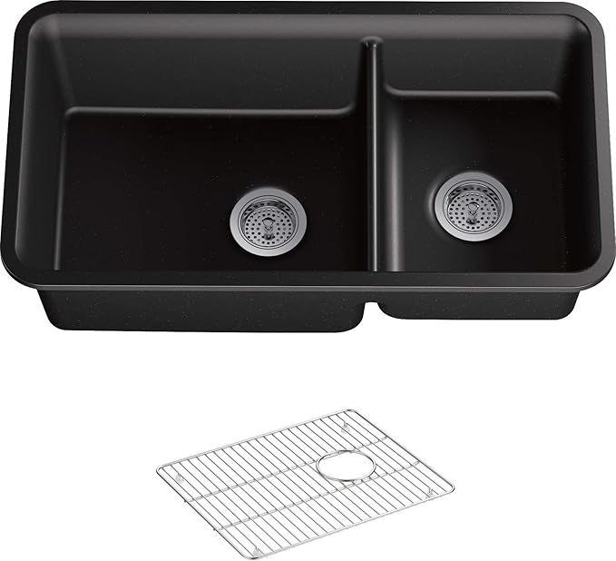 Kohler K8204CM1 Cairn Undermount Double Bowl Kitchen Sink with Basin
